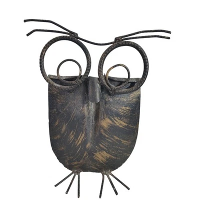 Estatuilla de escultura de metal reciclado hecha a mano de búho vintage decoración de 14" Foto 1 de 4