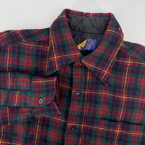 Pendleton Men's Medium Red Green Plaid Wool Shirt Jacket Quilted Lined - Picture 1 of 9