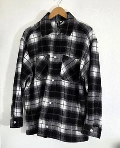 H&M Divided Women's Black White Plaid Flannel Oversized Shacket w/ Pockets M - Picture 1 of 7