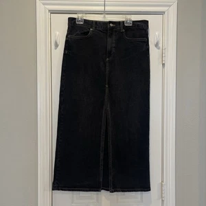 ZARA Maxi Denim Skirt Women’s Large Black Jean Front Slit High Waist No Pockets - Picture 1 of 7