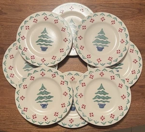 Vtg 1990s Pfaltzgraff Nordic Christmas Tree 8'' Salad Plates Holiday Set of 8 - Picture 1 of 10