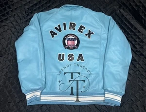 Avirex Herren Himmelblau American Bomber Echt Rindsleder Fliegerjacke - Bild 1 von 3