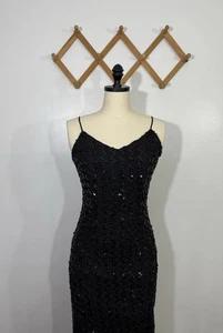 Vintage Sequin Dress 1990s Black Tight Small - Picture 1 of 12