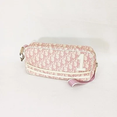 Bolsa de ombro Christian Dior Trotter PVC couro rosa branco autêntica do Japão - Imagem 1 de 4