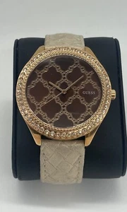 Guess women's brown dial watch beige leather Rose gold tone gemmed case W0579l2 - Picture 1 of 4