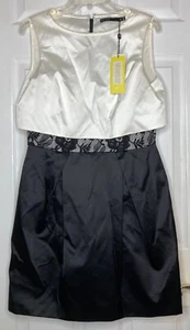 NEW NWT Woman KAREN MILLEN Black White Sleeveless Lace Cocktail Dress Sz 10 - Picture 1 of 5