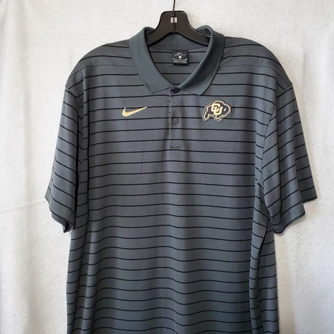 Nike Polo Shirt Colorado Buffaloes CU Buffs Embroidered XL Grey Dri Fit Striped Cover
