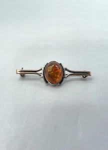 Broche en argent massif 925 et cabochon en ambre Design XXème - Imagen 1 de 5