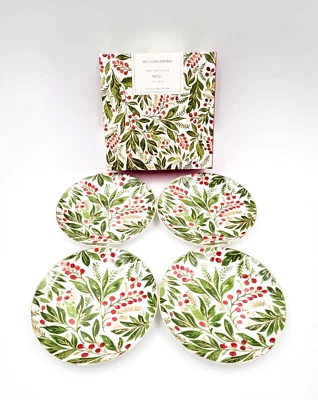 Williams Sonoma Noel Floral Appetizer Plates Green Set of 4 Christmas NEW - Image 1 of 3