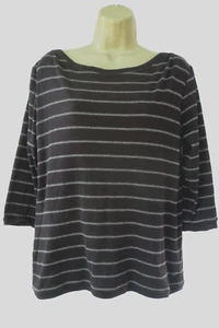 TU Ladies Size 16 Black Grey Striped 3/4 Sleeve Jersey T Shirt Top - Picture 1 of 9