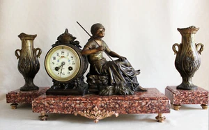 JUEGO DE RELOJ FRANCÉS ART NOUVEAU ESTATUA DE MÁRMOL PESADO espelta Granja Dama - Imagen 1 de 10