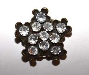 Vintage 1950s Rhinestone Flowers Set in Brass Belt Buckle Distressed Rhinestones - Picture 1 of 3