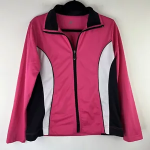 Athletech Womens Sz Medium Zip Up Long Sleeve Pockets Pink Black White Jacket - Picture 1 of 4