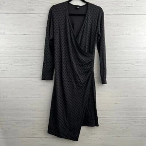 Lisa Bayne graues abstraktes Langarm Faux Wickelkleid Größe M - Bild 1 von 9