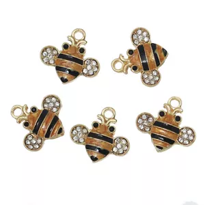 5 x Stunning Gold Plated Bumble Bee Charms with Rhinestones 18x17mm FREE P&P - Picture 1 of 2