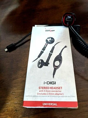 VERIZON - i-DIGI Stereo Headset 3.5mm Connector 2.5mm Adapter+BONUS USB Charger  - Image 1 of 4