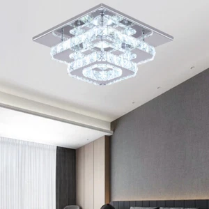 LED Crystal Chandelier Ceiling Light Square Pendant Lamp Dining Room Living Room - Picture 1 of 7