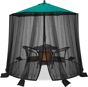 7.5-11 Ft Patio Umbrella Mosquito Net 6Pcs Sandbags Adjustable Patio Screen Mesh - Picture 1 of 7