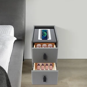 Smart Bedside Table, LED Smart Bedside Table w/ 2 Drawers & Wireless Charging - Picture 1 of 17