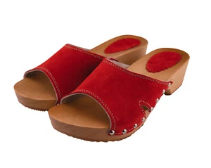 Exclusivos zuecos de madera suecos zapatos de madera sandalias de verano rojo talla 35-41 - Imagen 1 de 6