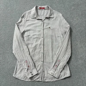 Burberry Shirt Womens Small Grey Embroidered Logo Striped England London Lady - Picture 1 of 8