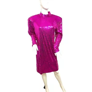 Vestido de colección con lentejuelas rosadas vaina hasta la rodilla simulado barbicore manga larga - Imagen 1 de 17