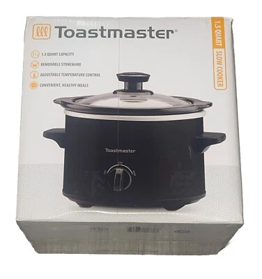 Olla de cocción lenta negra Toastmaster de 1,5 cuartos de galón temperatura ajustable gres extraíble nueva Foto 1 de 3