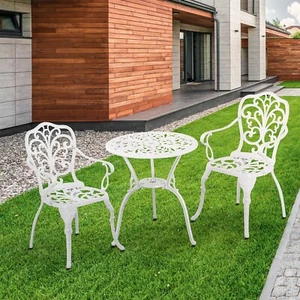3 Piece Patio Set Outdoor Bistro Table and Chairs Set 2 for Garden White - Picture 1 of 8