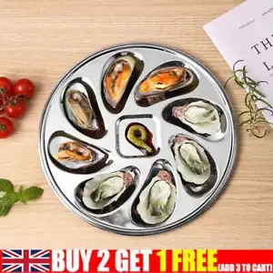 8 Slots Large Oyster Plate Stainless Platter Unmarked Platter Seafood Tray DiMK - Picture 1 of 14