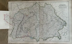 1872 South Germany Hand Coloured Original Antique Map By W.G. Blackie - Picture 1 of 4