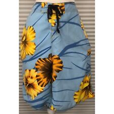 Pacific & Co Mens Swimming Trunks Size Medium Blue Yellow Floral Fly Tie Pocket