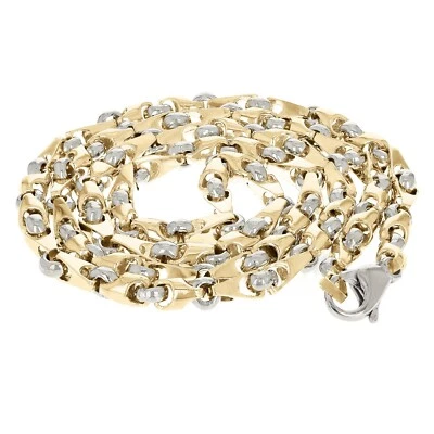 Collar de eslabones de moda hecho a mano de oro amarillo y blanco de 10k 30" 5 mm 60,5 gramos Foto 1 de 4