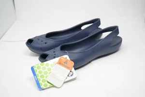 NWT Crocs Croslite Ladies Flats Sandals W9 Sz 6 Casual Relaxed Navy Blue - Picture 1 of 9