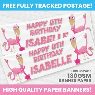 BANDERA DE CUMPLEAÑOS FLAMINGO PERSONALIZADA CUALQUIER NOMBRE DECORACIÓN FIESTA Foto 1 de 3