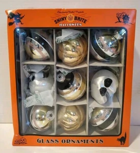 Christopher Radko Shiny Brite Glitter Halloween Ornaments Skulls Jack O Lanterns - Picture 1 of 6