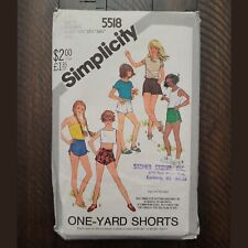 Vtg Simplicity Girls' One Yard Shorts Pattern #5518 Sizes 10-12-14 CUT to 10