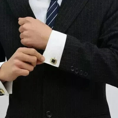 2CT Princess Cut Lab Created Black Diamond Mens Cufflinks 14K Yellow Gold Finish - Image 1 of 4