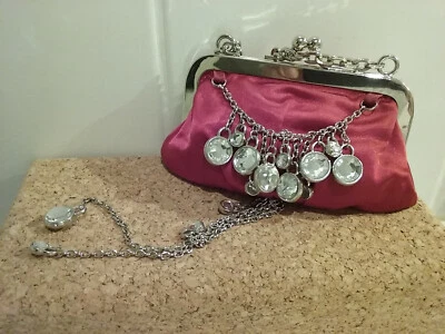 ZU vintage red satin kisslock purse, clear beads, brocade lining, BNWT auth - image 1 of 4