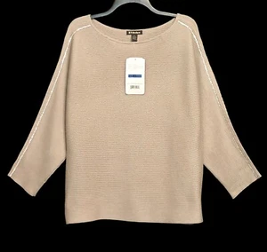 NWT BY DESIGN XL (14/16) Dressy Taupe Sweater w/Rhinestone Sleeves - Picture 1 of 4