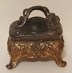 Antique Art Nouveau Floral Motif Hinged Footed Jewelry Casket Pewter #54 - Picture 1 of 12