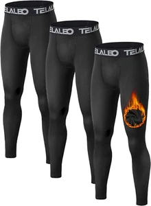 1 or 2 Pack Boys Thermal Compression Leggings Pants Youth Fleece Lined Base Laye - Picture 1 of 12