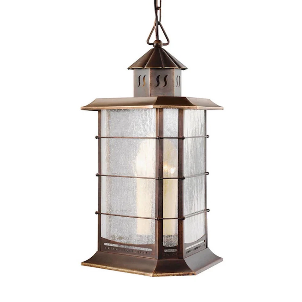 Distressed Solid Brass And Seedy Glass 3 Light Outdoor Hanging Lantern Orig $595 - Image 1 of 1