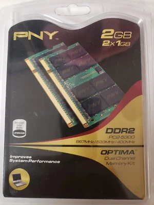 PNY Optima 2gb Kit (qty 2x1gb PC2-5300, 667Mhz) Laptop Memory - Image 1 of 2