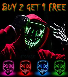 Halloween LED Glow Mask 3 Mode EL Wire Costume Clubbing Rave Cosplay Party Purge - Picture 1 of 31