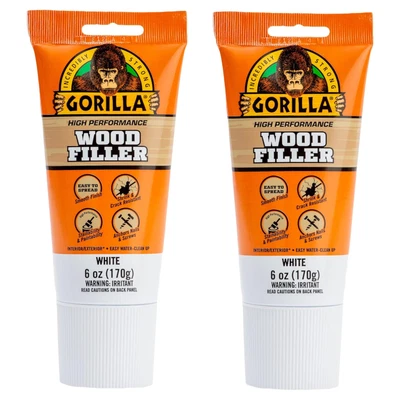 Relleno de madera Gorilla de alto rendimiento: 6 oz. tubo (blanco) [pack de 2] Foto 1 de 2