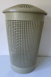 Vintage grüner hoher Wäschekorb mit Kunststoffdeckel 80er Jahre Sammlerstück - Bild 1 von 10
