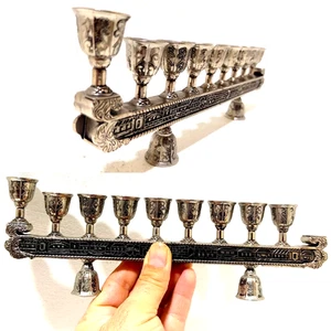 Vintage Judaica Menorah Hanukkah Silver Plated Engraved Candle Holder Art Ornate - Picture 1 of 8
