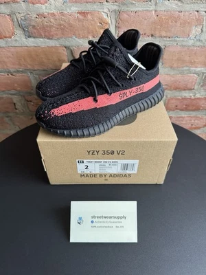 NEW adidas Yeezy Boost 350 V2 Core Black Red Kids- Size 2Y HP6591 SAME DAY SHIP! - Image 1 of 4