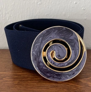 Vintage 80’s Nan Lewis Statement Belt 26” Elastic Blue Gold Spiral - Bild 1 von 10