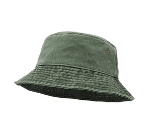 Bucket Hat, Wide Brim Washed Denim Cotton Outdoor Sun Hat Flat Top Cap for Fi... - Picture 1 of 6